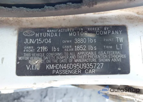 2005 Hyundai Elantra Gls/Gt from USA, damaged, VIN KMHDN46D95U935727
